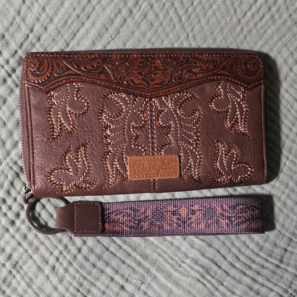 Wrangler Embossed Leather Wallet with Strap, NWOT